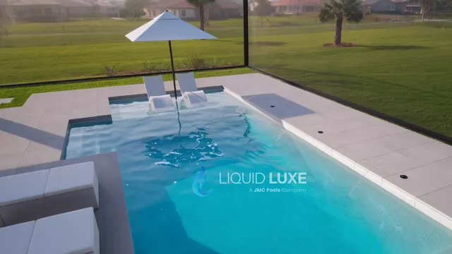 Render of the Hodes pool and outdoor kitchen, view 03 (day view)